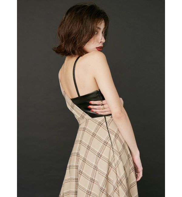 EVRIS「フェイクレザードッキングチェックロングワンピース」|ワンピース|
