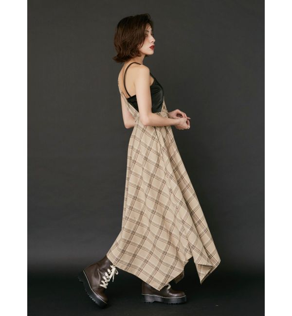 EVRIS「フェイクレザードッキングチェックロングワンピース」|ワンピース|