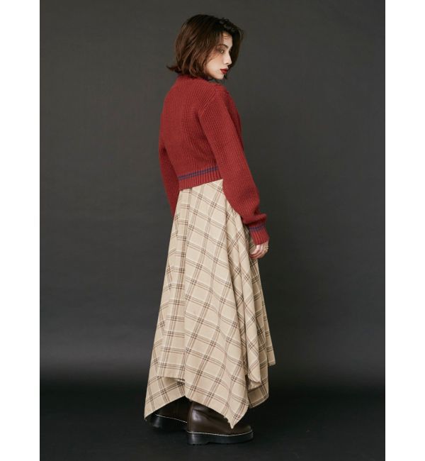 EVRIS「フェイクレザードッキングチェックロングワンピース」|ワンピース|