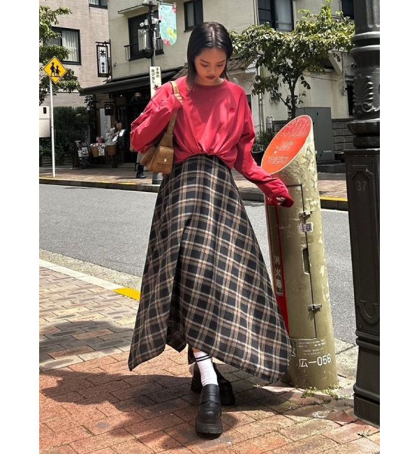 EVRIS「フェイクレザードッキングチェックロングワンピース」|ワンピース|