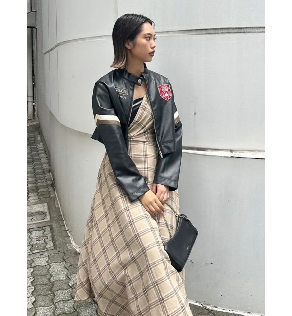 EVRIS「フェイクレザードッキングチェックロングワンピース」|ワンピース|