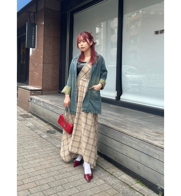 EVRIS「フェイクレザードッキングチェックロングワンピース」|ワンピース|