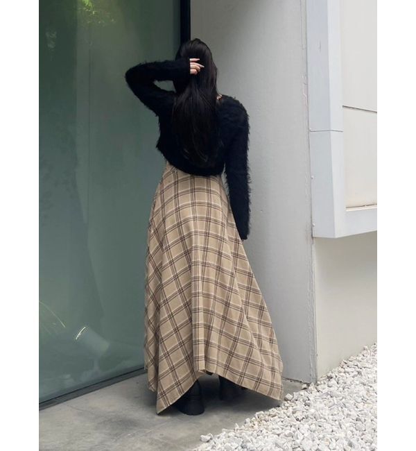 EVRIS「フェイクレザードッキングチェックロングワンピース」|ワンピース|