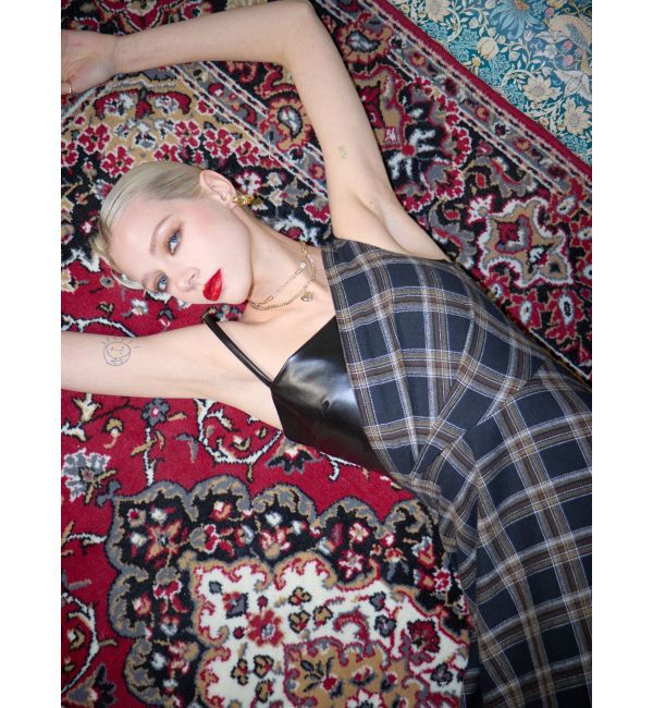 EVRIS「フェイクレザードッキングチェックロングワンピース」|ワンピース|