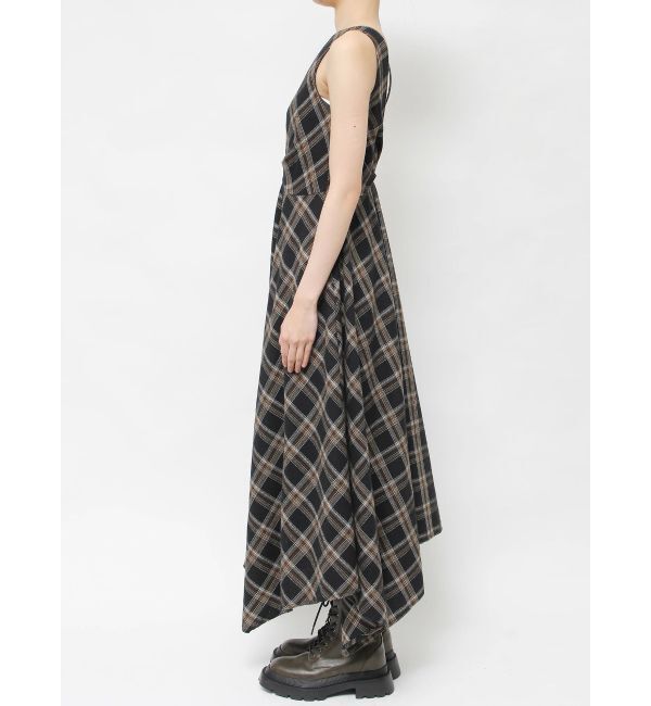 EVRIS「フェイクレザードッキングチェックロングワンピース」|ワンピース|