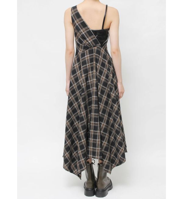 EVRIS「フェイクレザードッキングチェックロングワンピース」|ワンピース|