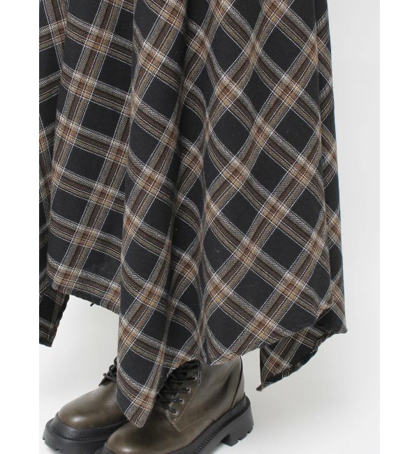 EVRIS「フェイクレザードッキングチェックロングワンピース」|ワンピース|