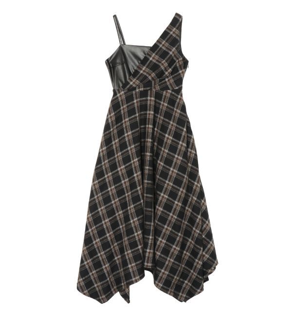 EVRIS「フェイクレザードッキングチェックロングワンピース」|ワンピース|