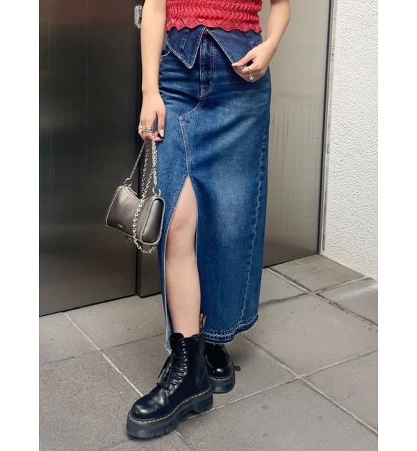 EVRIS「ウエストデザインロングスリットデニムスカート」|スカート|インディゴ