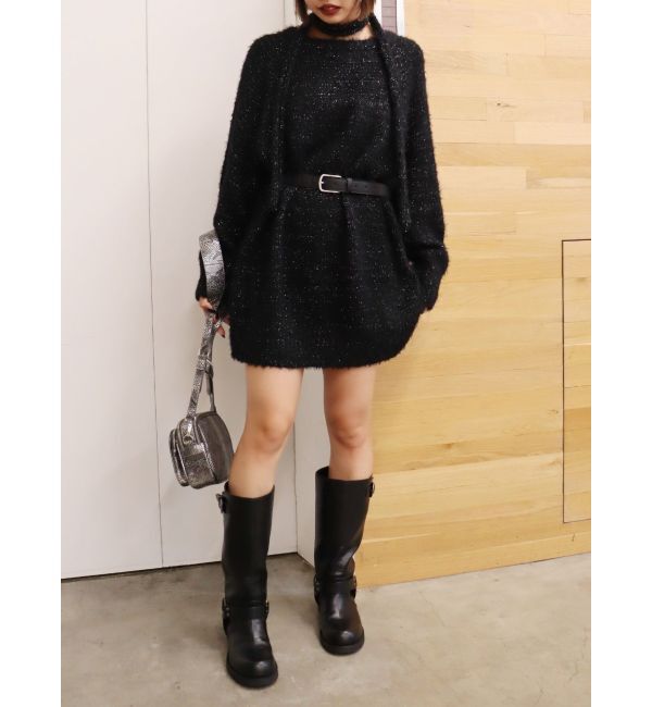 EVRIS「ヘアリーボリュームラメニットワンピース」|ワンピース|