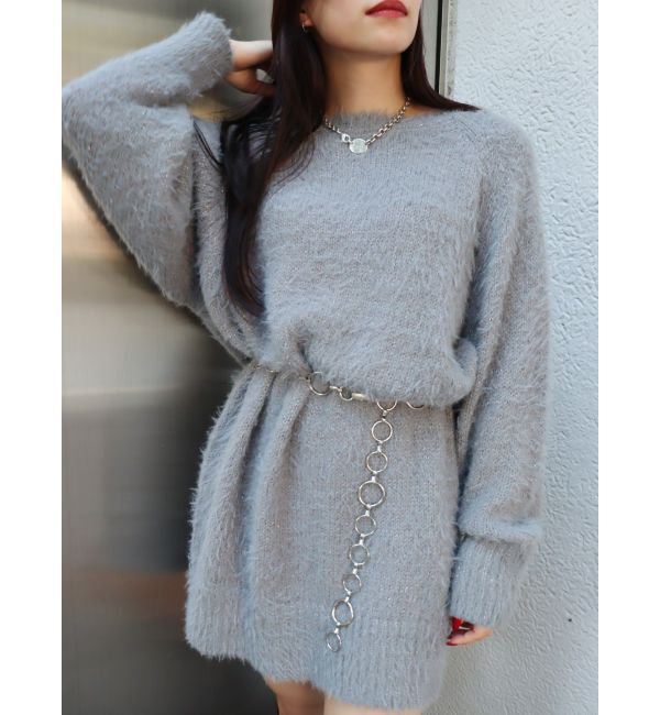 EVRIS「ヘアリーボリュームラメニットワンピース」|ワンピース|グレー