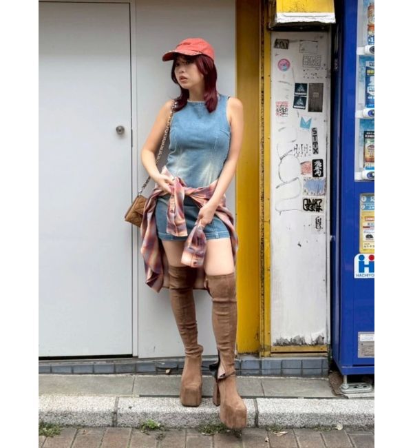 EVRIS「バックリボンオープンデニムミニワンピース」|ワンピース|