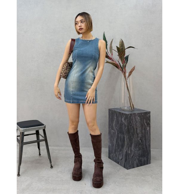 EVRIS「バックリボンオープンデニムミニワンピース」|ワンピース|