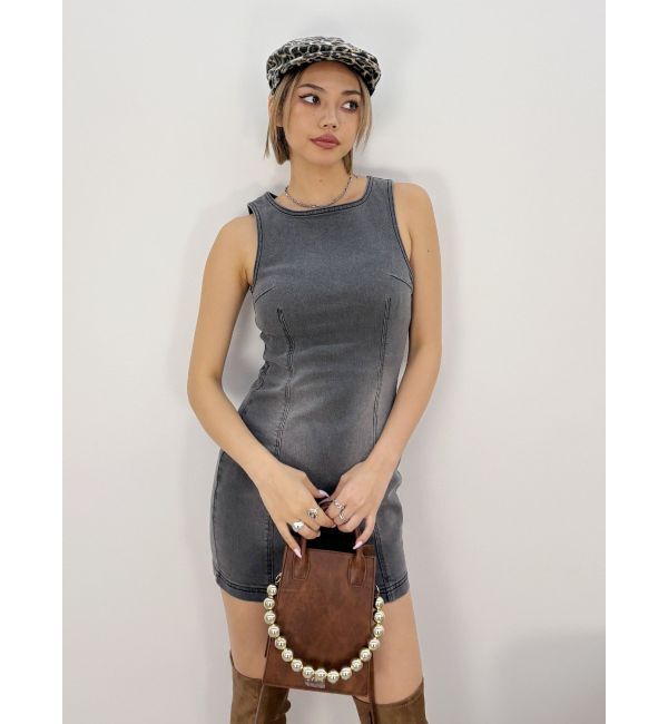 EVRIS「バックリボンオープンデニムミニワンピース」|ワンピース|