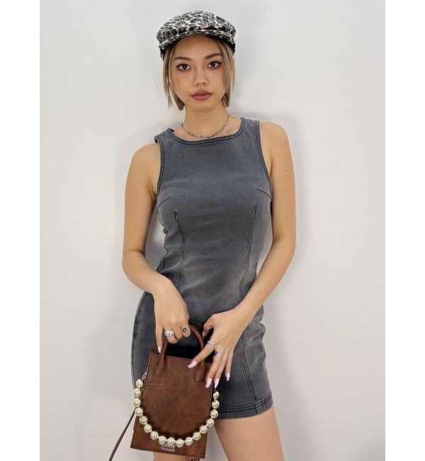 EVRIS「バックリボンオープンデニムミニワンピース」|ワンピース|