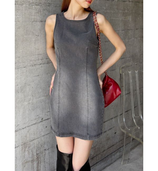 EVRIS「バックリボンオープンデニムミニワンピース」|ワンピース|