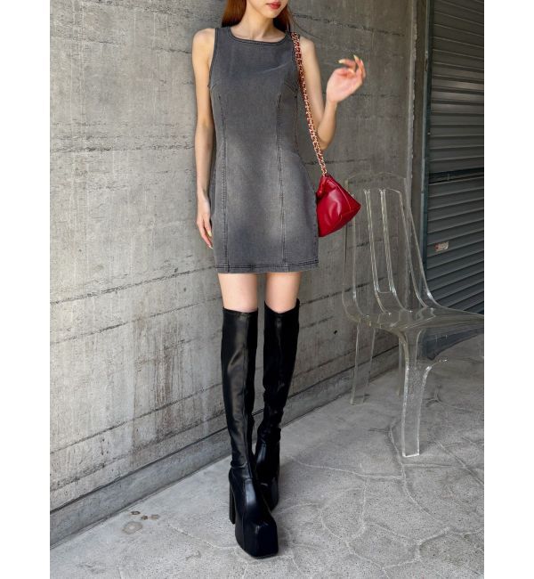 EVRIS「バックリボンオープンデニムミニワンピース」|ワンピース|