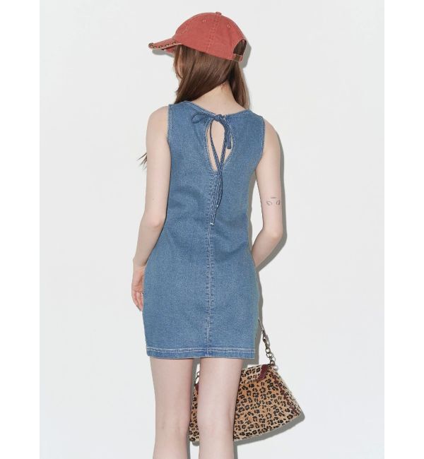 EVRIS「バックリボンオープンデニムミニワンピース」|ワンピース|