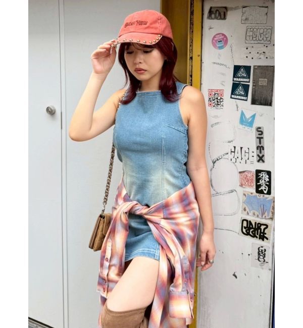 EVRIS「バックリボンオープンデニムミニワンピース」|ワンピース|