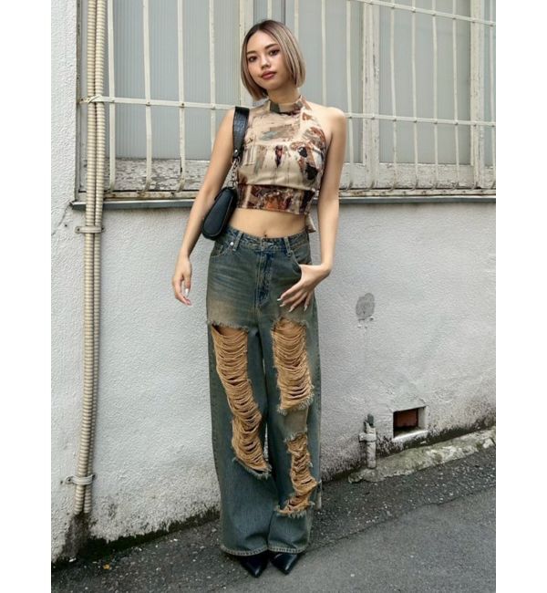 EVRIS「ハイダメージワイドデニムパンツ」|デニム|
