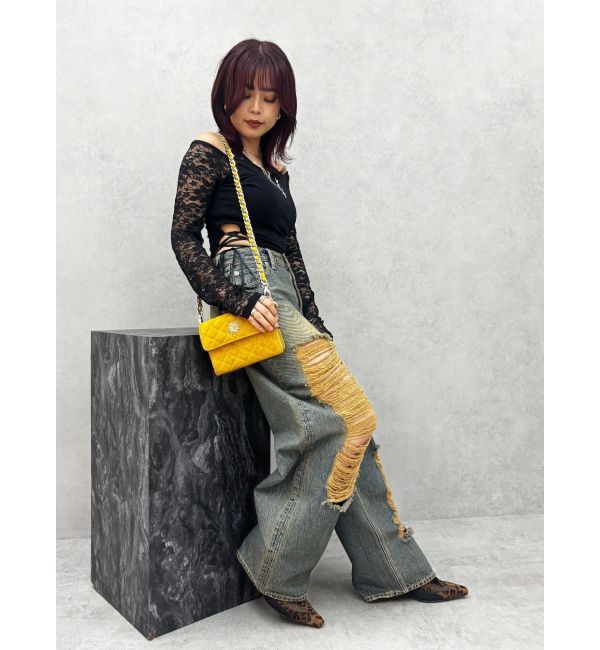 EVRIS「ハイダメージワイドデニムパンツ」|デニム|