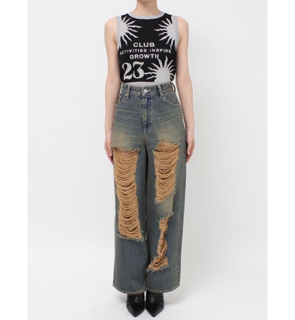 EVRIS「ハイダメージワイドデニムパンツ」|デニム|