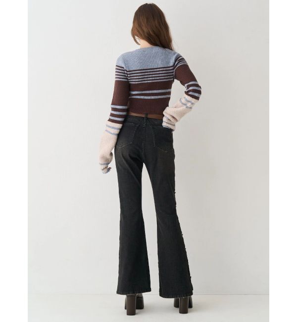 EVRIS「サイドビジューフレアデニムパンツ」|デニム|