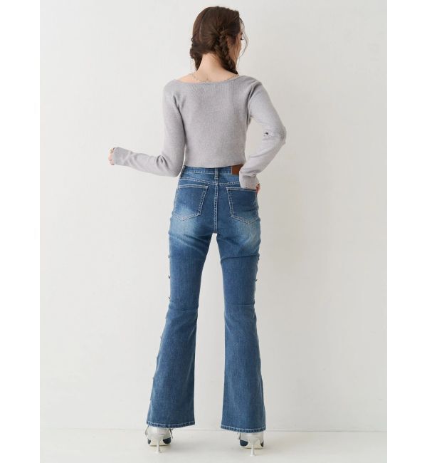 EVRIS「サイドビジューフレアデニムパンツ」|デニム|