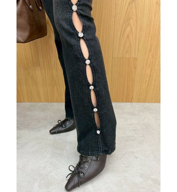 EVRIS「サイドビジューフレアデニムパンツ」|デニム|