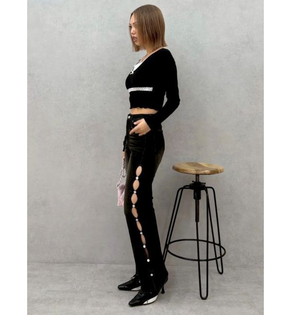 EVRIS「サイドビジューフレアデニムパンツ」|デニム|