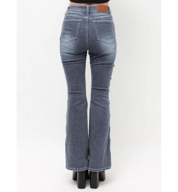 EVRIS「サイドビジューフレアデニムパンツ」|デニム|