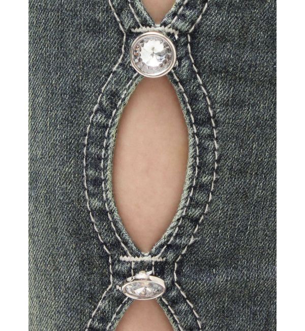 EVRIS「サイドビジューフレアデニムパンツ」|デニム|