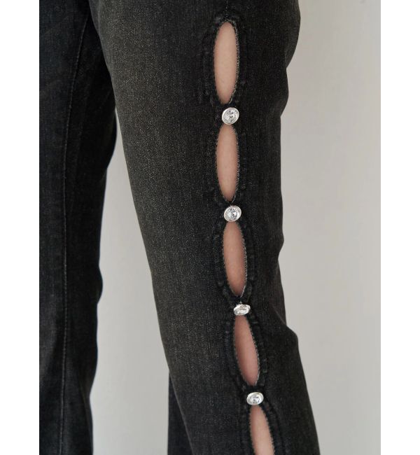 EVRIS「サイドビジューフレアデニムパンツ」|デニム|