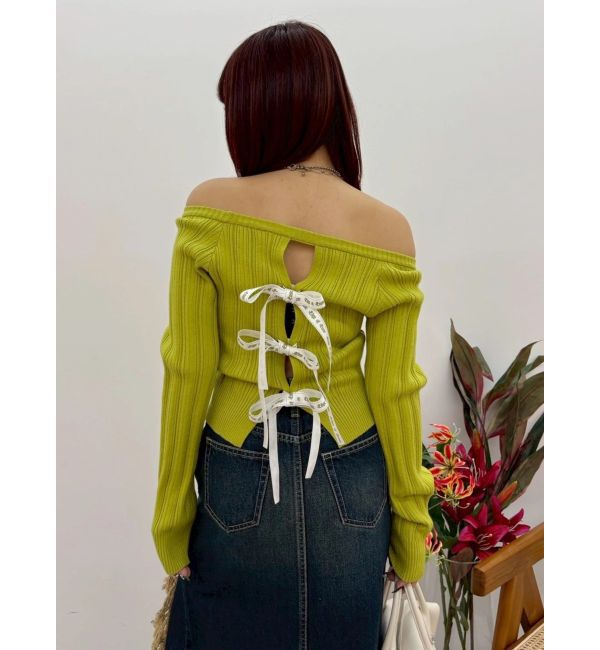 EVRIS「2WAYバックリボンニットトップス」|ニット・セーター|グリーン