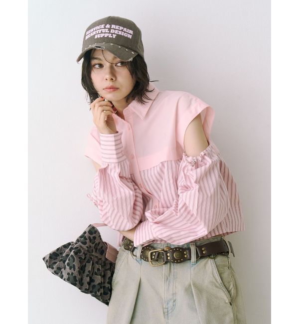 jouetie「カットアウトバイカラークロップドシャツ」|シャツ・ブラウス|