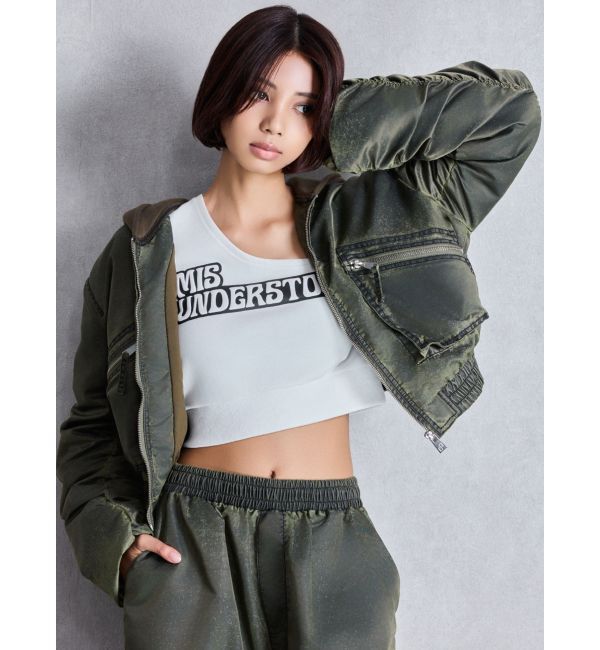 GYDA「pigment processed hoodieブルゾン」|ブルゾン・スタジャン|カーキ