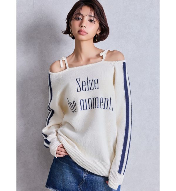 GYDA「Seize the momentオフショルリボンニットトップス」|ニット・セーター|