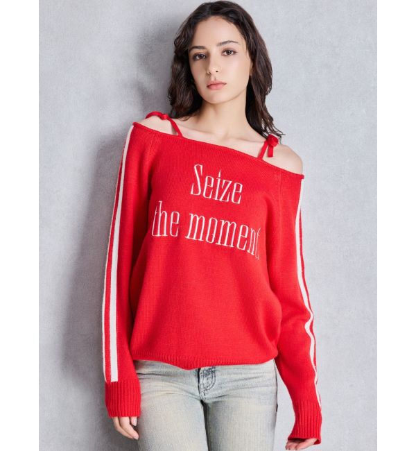 GYDA「Seize the momentオフショルリボンニットトップス」|ニット・セーター|