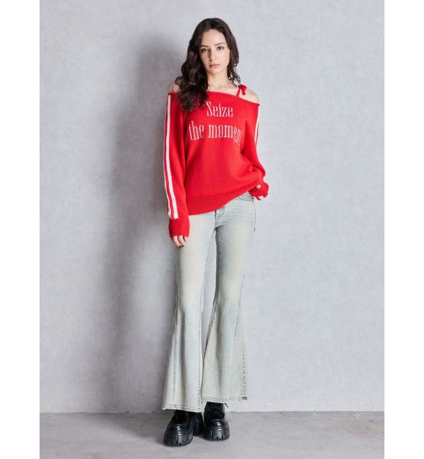 GYDA「Seize the momentオフショルリボンニットトップス」|ニット・セーター|