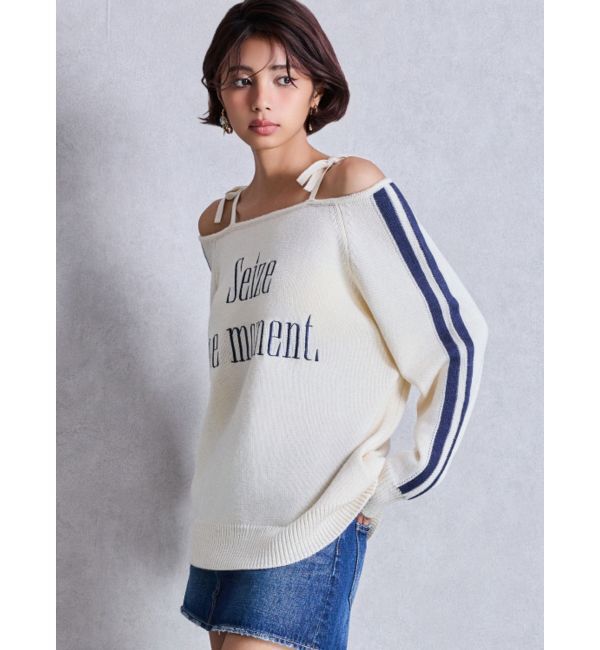 GYDA「Seize the momentオフショルリボンニットトップス」|ニット・セーター|
