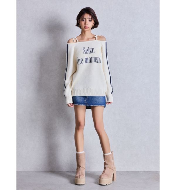 GYDA「Seize the momentオフショルリボンニットトップス」|ニット・セーター|