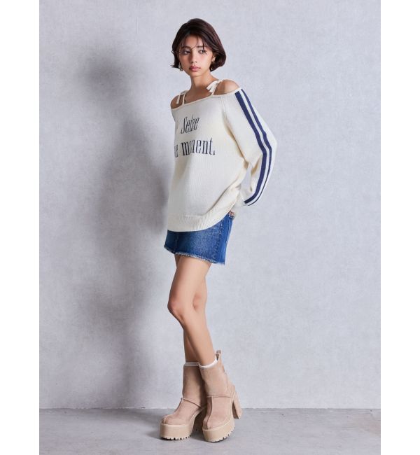 GYDA「Seize the momentオフショルリボンニットトップス」|ニット・セーター|