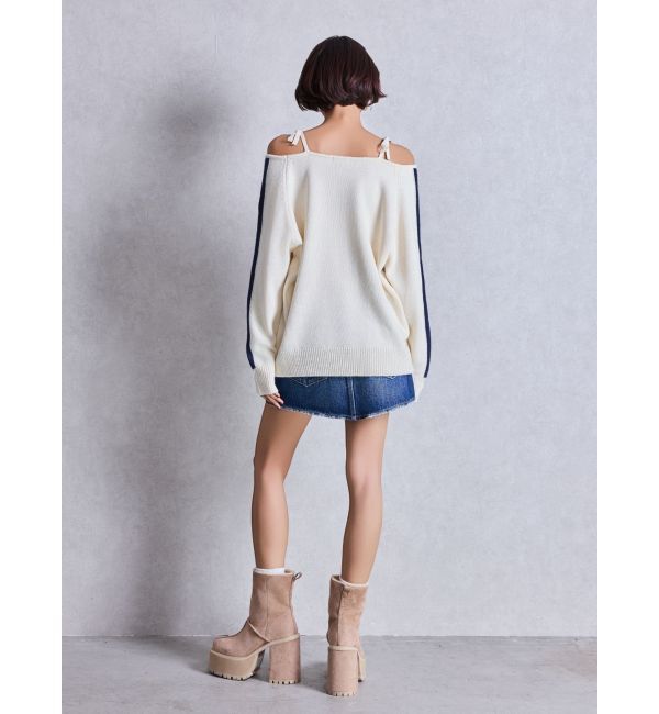 GYDA「Seize the momentオフショルリボンニットトップス」|ニット・セーター|