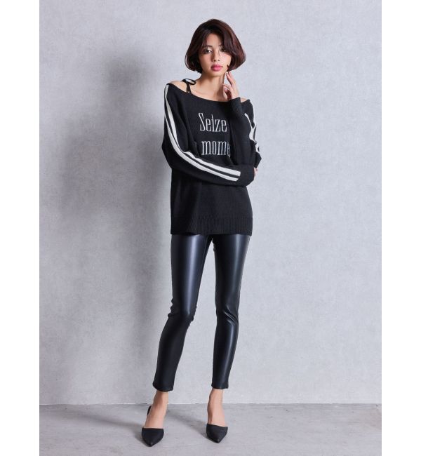 GYDA「Seize the momentオフショルリボンニットトップス」|ニット・セーター|