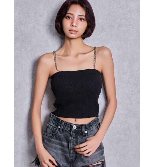 GYDA「chainストラップテレコビスチェ」|キャミソール|ブラック