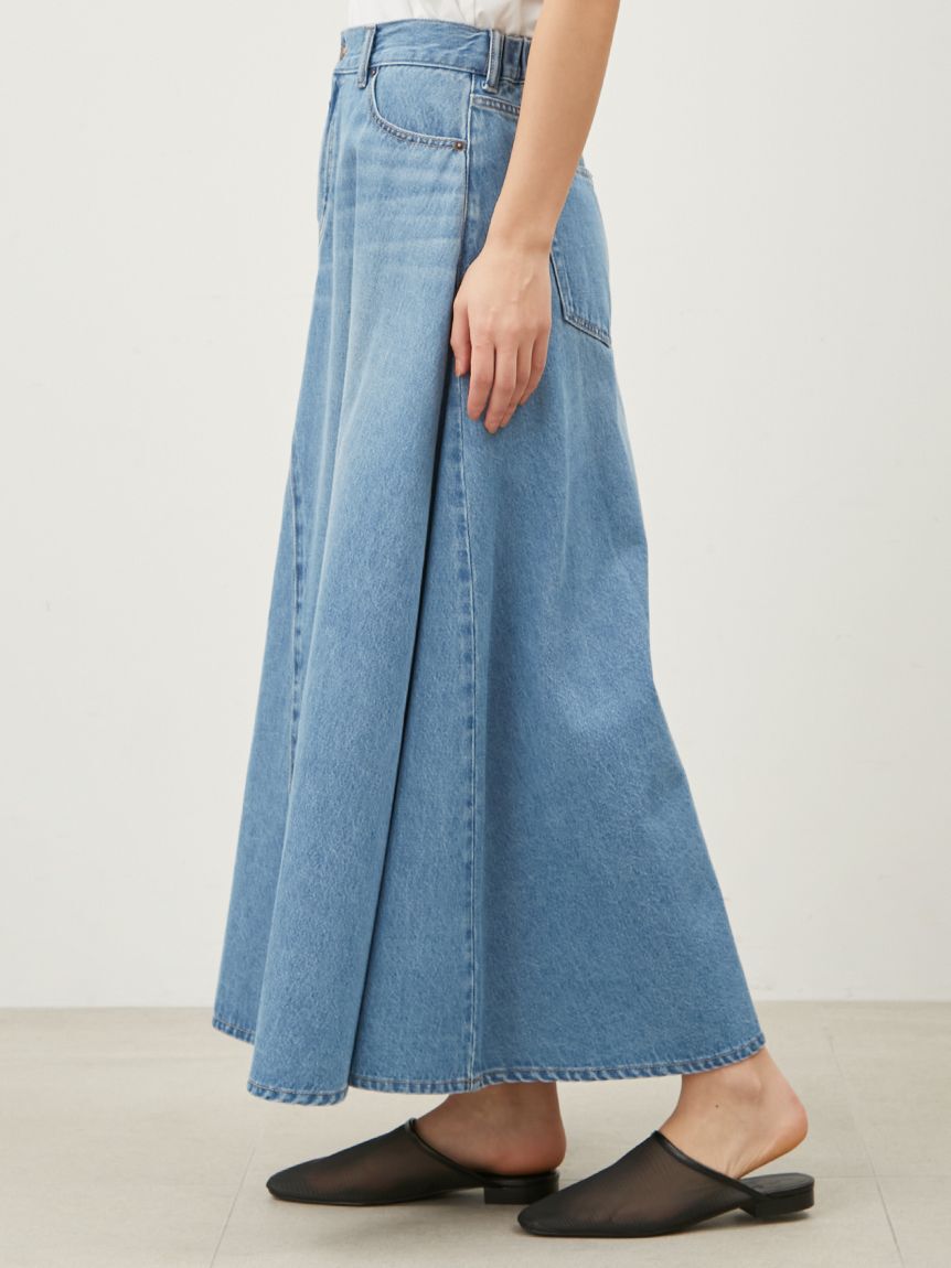 Mila Owen「後ろゴムマチデザインフレアデニムスカート【ウォッシャブル】」|スカート|