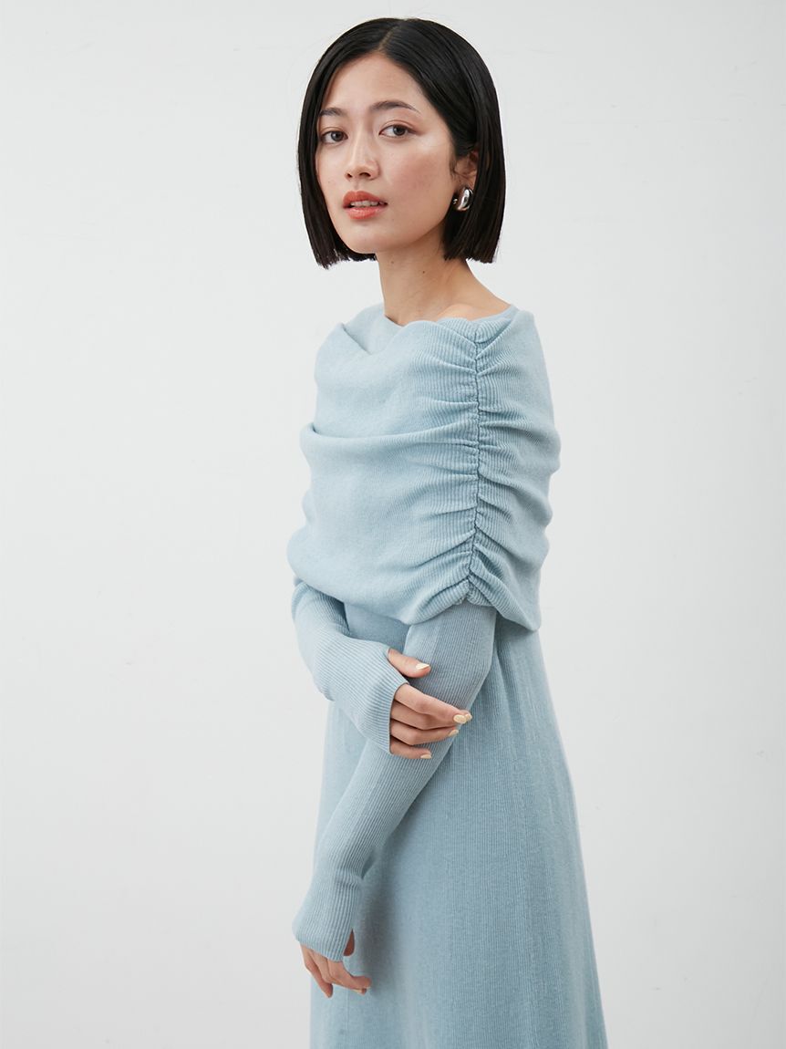 Mila Owen「【セットアイテム】2wayスヌードオフショルリブニットワンピース」|ワンピース|