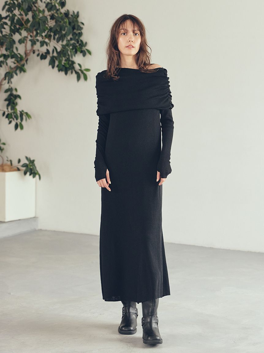 Mila Owen「【セットアイテム】2wayスヌードオフショルリブニットワンピース」|ワンピース|