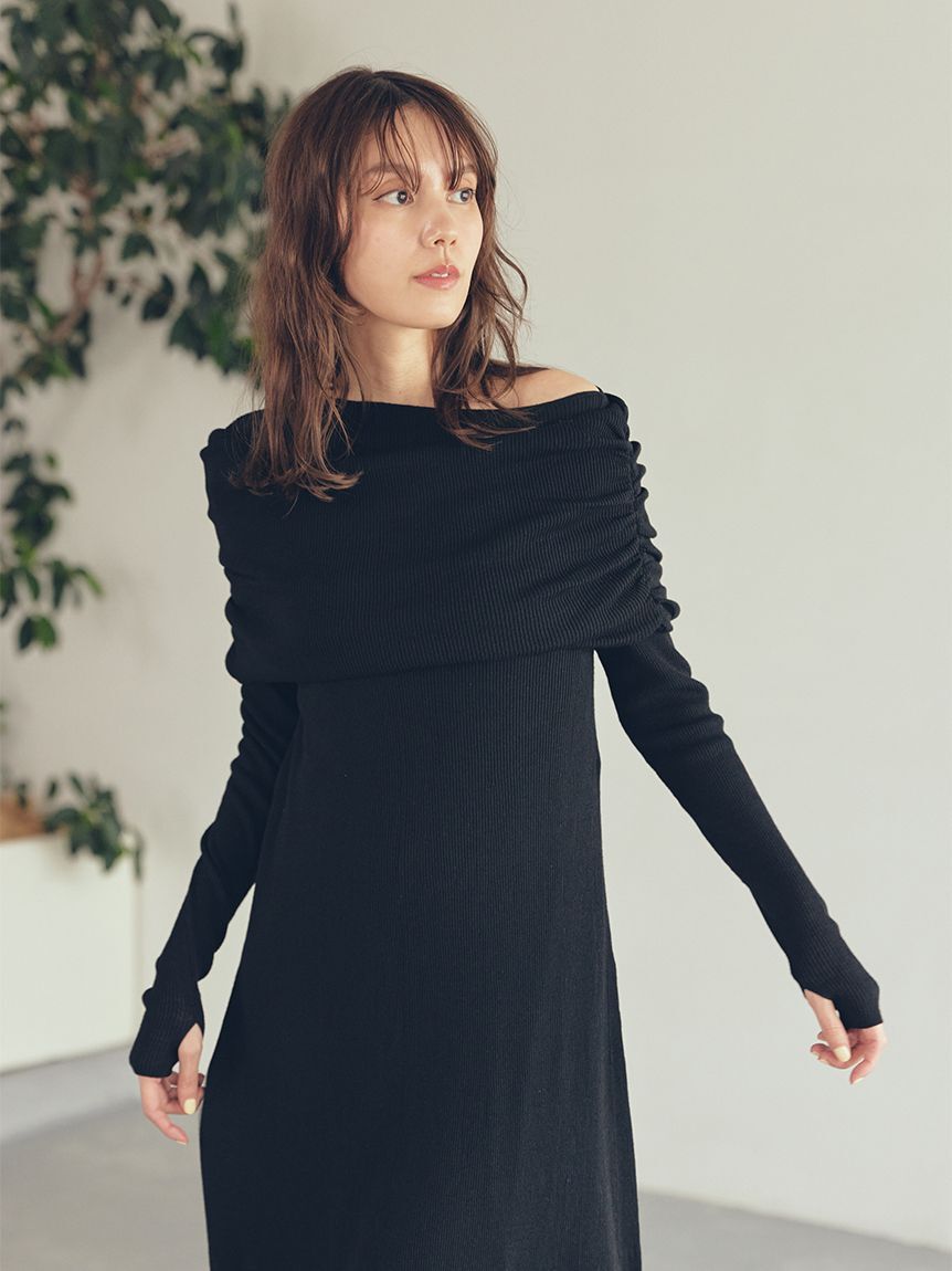 Mila Owen「【セットアイテム】2wayスヌードオフショルリブニットワンピース」|ワンピース|