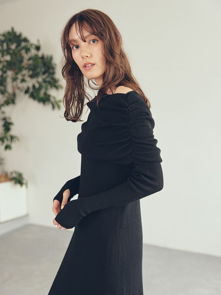 Mila Owen「【セットアイテム】2wayスヌードオフショルリブニットワンピース」|ワンピース|